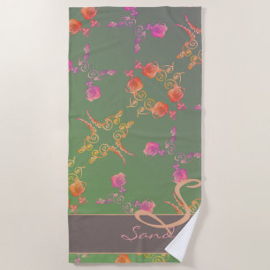 Serviette De Plage Coeurs Roses romantiques et mousse de Plum Monogra