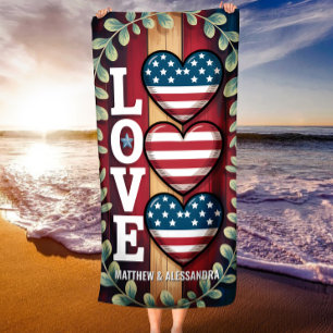 Serviette De Plage Cœurs rustiques Americana 4 juillet Amour patrioti