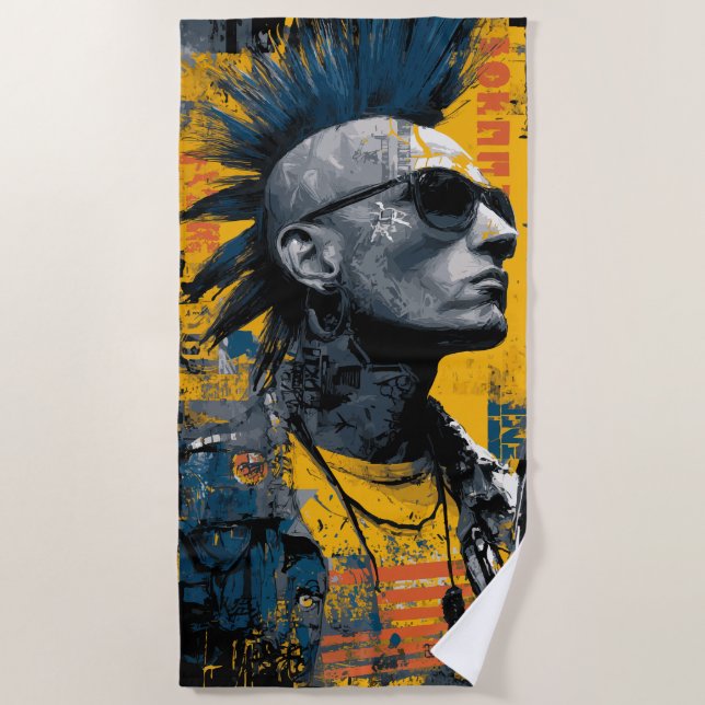 Serviette De Plage Coiffure punk Iroquois Mohawk Street Art (Devant)