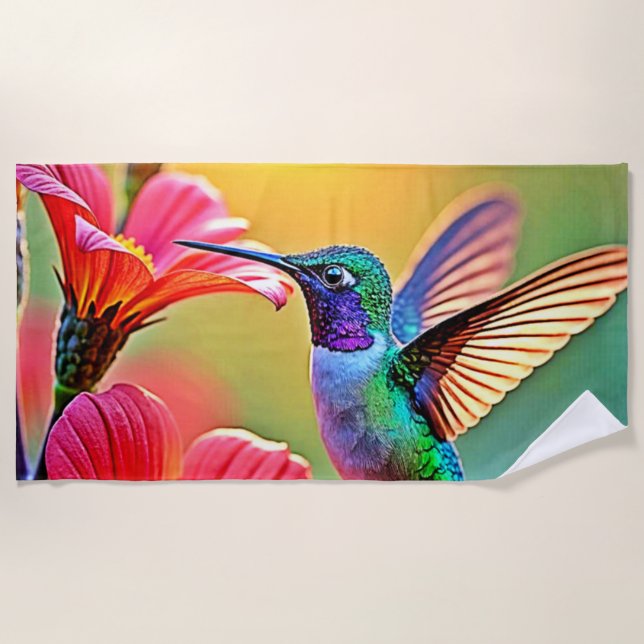Serviette De Plage Colibri vibrant au coucher du soleil (Devant)