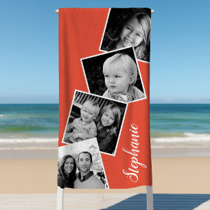Serviette De Plage Collage de 4 photos personnalisé sur film corail