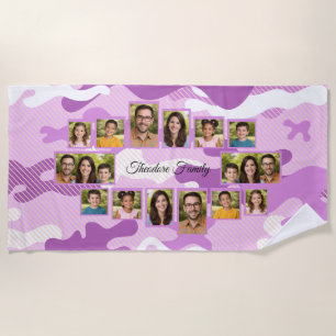 Serviette De Plage Collage de famille Camouflage Violet Photo