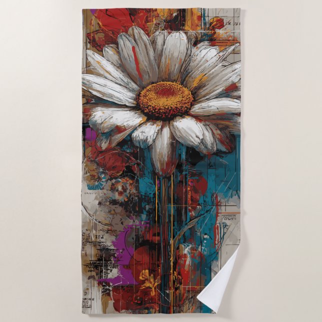 Serviette De Plage Collage de fleurs urbaines Marguerite blanche Art (Devant)