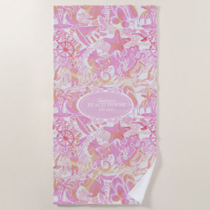Serviette De Plage Collage de plage nautique Hot Pink ID840