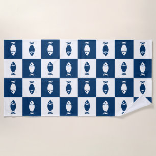 Serviette De Plage Collage de poisson bleu et blanc