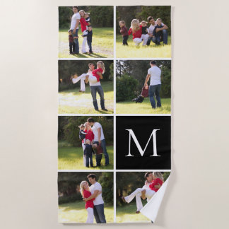 Serviette De Plage Collage photo avec 7 photos, monogramme noir