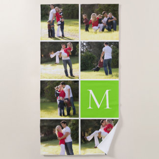 Serviette De Plage Collage photo avec 7 photos, vert monogramme