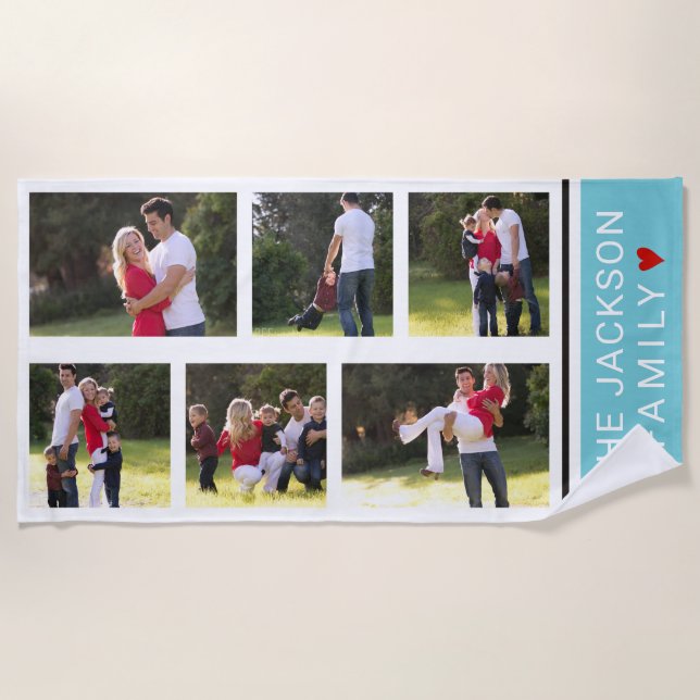 Serviette De Plage Collage photo moderne avec six photos bleu (Devant)