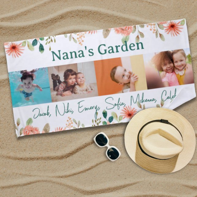 Serviette De Plage Collage photo personnalisé Jardin de Nana Grandma (Personalized Photo Collage Nana Grandma's Garden Beach Towel)