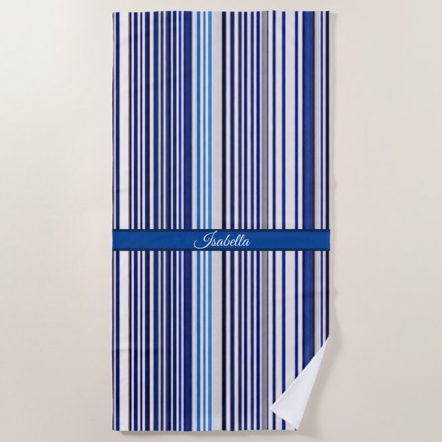 Serviette De Plage Collection branchée Summer Navy Blue Boat Stripes (Devant)