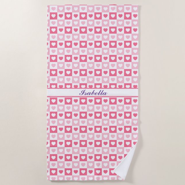 Serviette De Plage Collection d'amour du coeur rose moderne (Devant)
