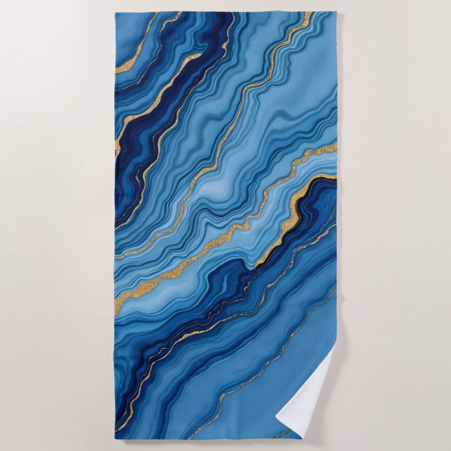 Serviette De Plage Collection de marbre bleu azur moderne (Devant)