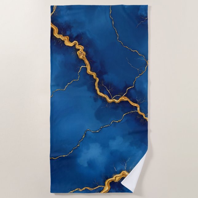 Serviette De Plage Collection de marbre Royal Blue Gold (Devant)