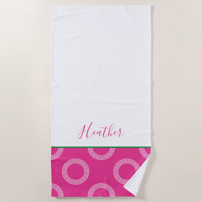 Serviette De Plage College Sorority Greek Key Circles Nom Preppy Fun (Devant)