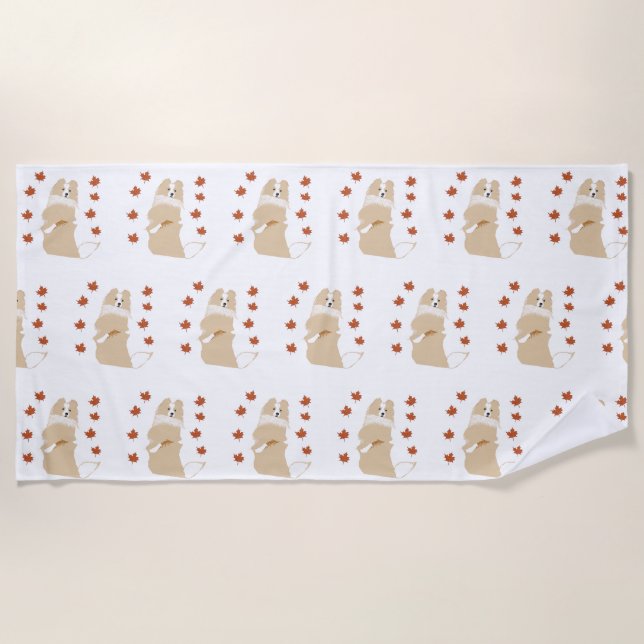Serviette De Plage Collie Dog, Feuilles d'automne (Devant)