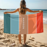 Serviette De Plage Colorbloc Terre coloré moderne Nom personnalisé<br><div class="desc">Ce design coloré et moderne présente un motif en bloc couleur bleu,  marron et orange avec votre nom personnalisé #natation #plage #serviettes #vacances</div>