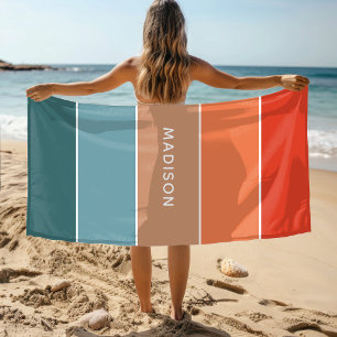 Serviette De Plage Colorbloc Terre coloré moderne Nom personnalisé