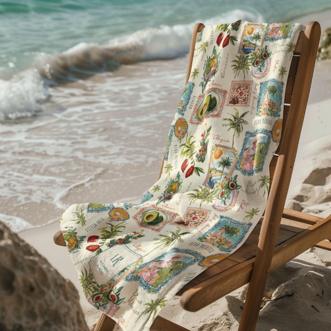 Serviette De Plage Coloré Mexique Voyage Imprimer Monogramme (Créateur téléchargé)