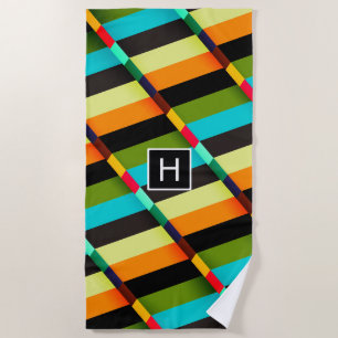 Serviette De Plage Coloré Moderne Rayures Abstraites & Monogramme