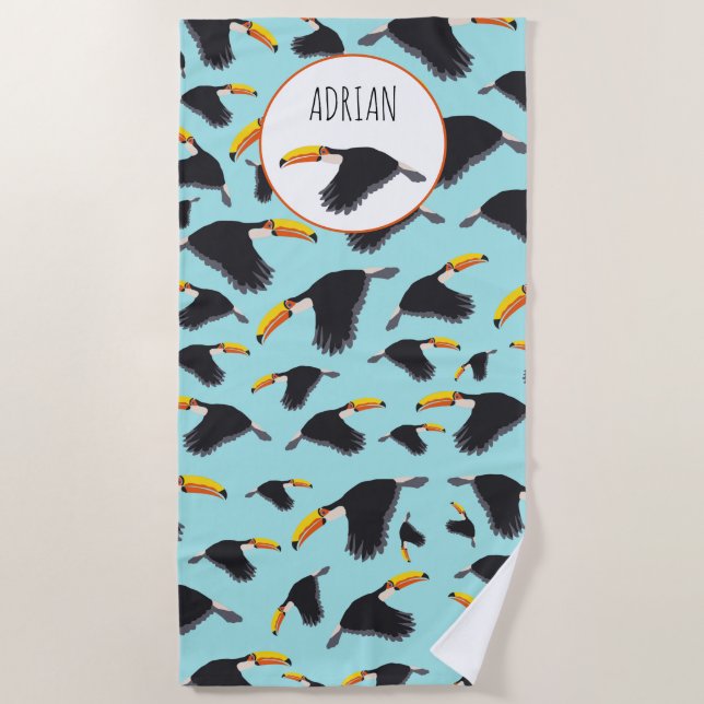 Serviette De Plage Coloré Toucan Tropical Bird Motif (Devant)