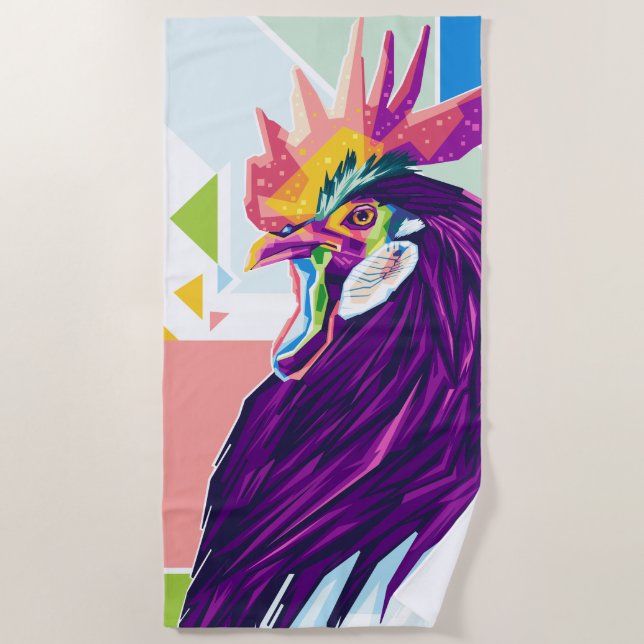 Serviette de plage colorée Pop Art Rooster (Devant)