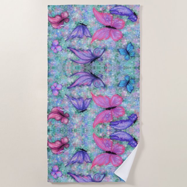 Serviette De Plage Colorful Butterflies Flying Beach Towel (Devant)