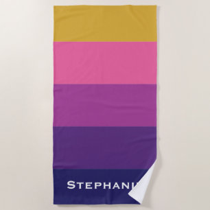 Serviette De Plage Colorful Purple Pink Gold Abstrait Stripes Nom