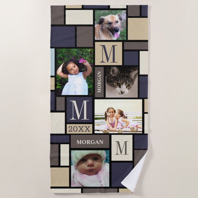 Serviette De Plage Coloris Calme côtier Personnalisé 5 photos (Devant)