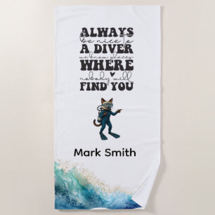 Serviette De Plage Combinaison de plongée bleue Scuba Cat avec votre