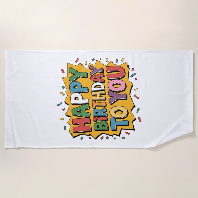 Serviette De Plage Comic Burst Joyeux Anniversaire (Devant)