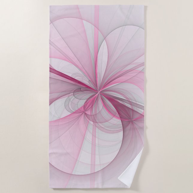 Serviette De Plage Conception Abstraite de fractal rose pâle moderne (Devant)