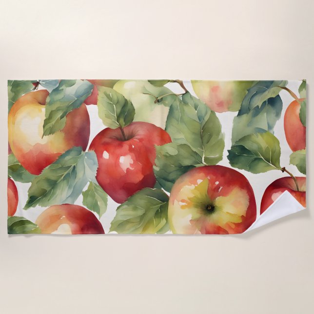 Serviette De Plage Conception aquarelle de pommes fraîches (Devant)