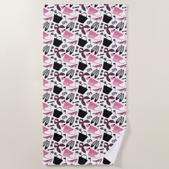 Serviette De Plage Conception de ceintures rose et noire (Devant)
