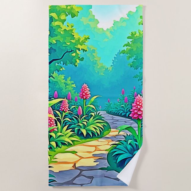 Serviette De Plage Conception de chemin de jardin magique (Devant)
