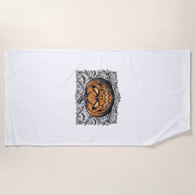 Serviette De Plage Conception de chemise de citrouille Halloween Grav (Devant)