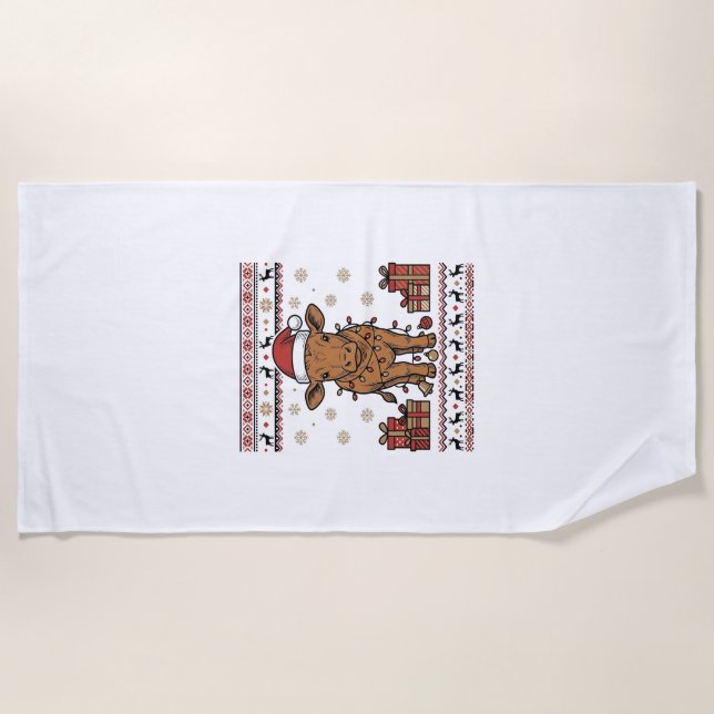 Serviette De Plage Conception de chemise vectorielle de vache de Noël (Devant)