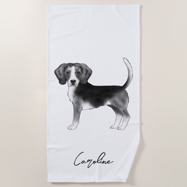 Serviette De Plage Conception de chien Beagle en noir et blanc avec n (Devant)