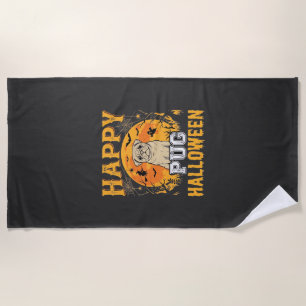 Serviette De Plage Conception de chien effrayant Halloween Pug heureu