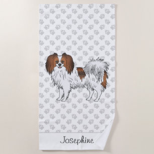 Serviette De Plage Conception de chien Phalène Sable Rouge avec nom p
