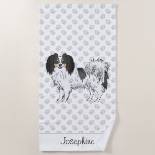 Serviette De Plage Conception de chien Phalène tricolore heureux avec