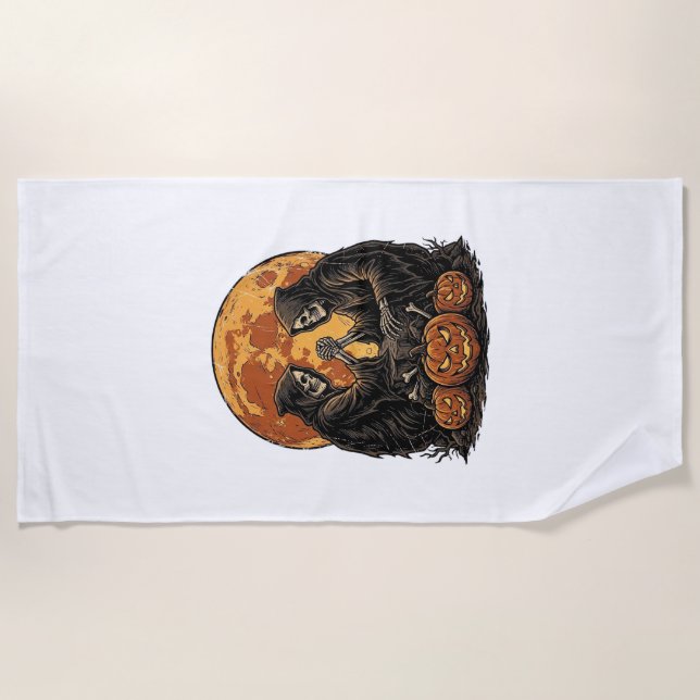 Serviette De Plage Conception de citrouille d'Halloween de faucheurs  (Devant)