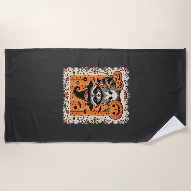 Serviette De Plage Conception de citrouille d'Halloween de raton lave (Devant)