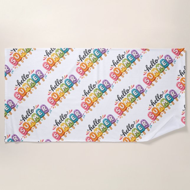 Serviette De Plage Conception de Fausse Laine Bonjour Été (Devant)