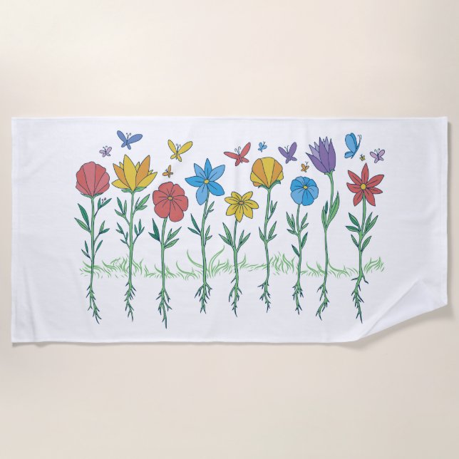 Serviette De Plage Conception de fleurs en croissance (Devant)