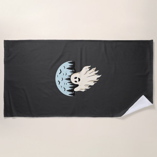 Serviette De Plage Conception de forêt de lune de fantôme d'Halloween (Devant)