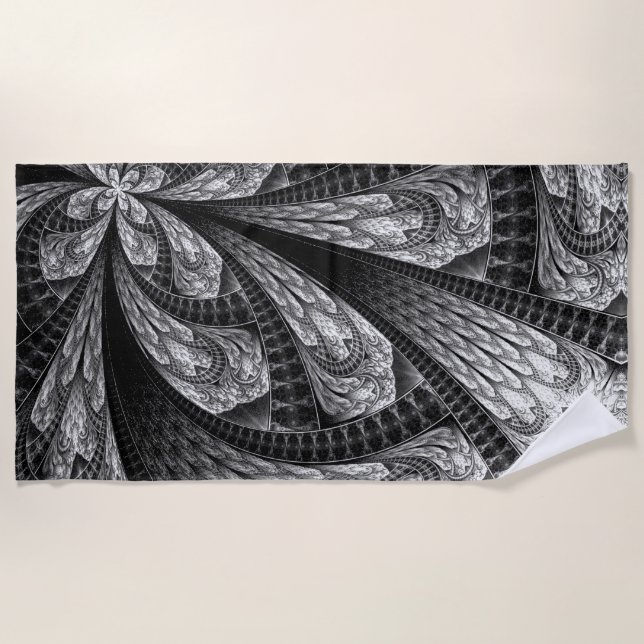 Serviette De Plage Conception de l'art numérique fractale argentée él (Devant)