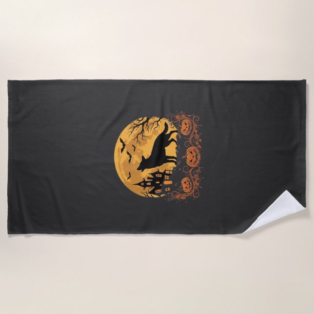 Serviette De Plage Conception de lune de Halloween de berger allemand (Devant)