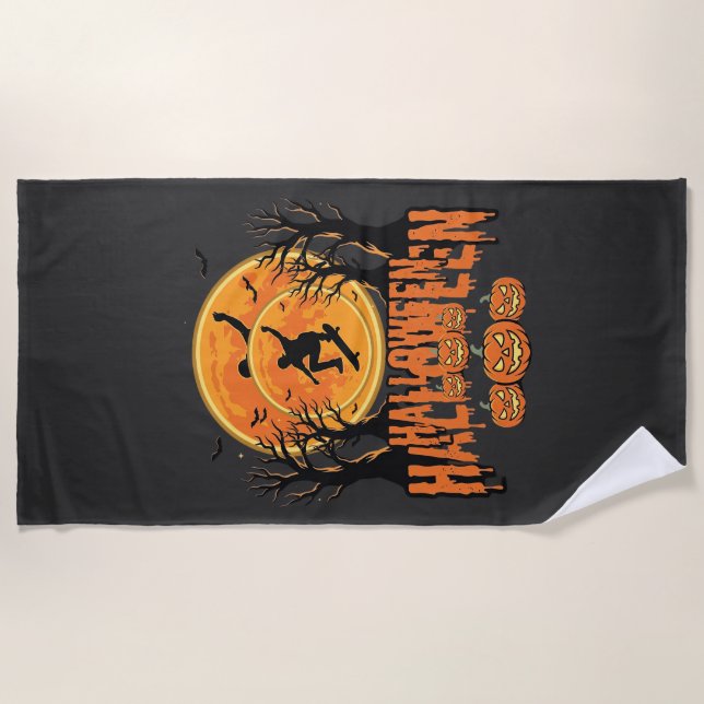 Serviette De Plage Conception de Lune de Skateboard d'Halloween Hallo (Devant)