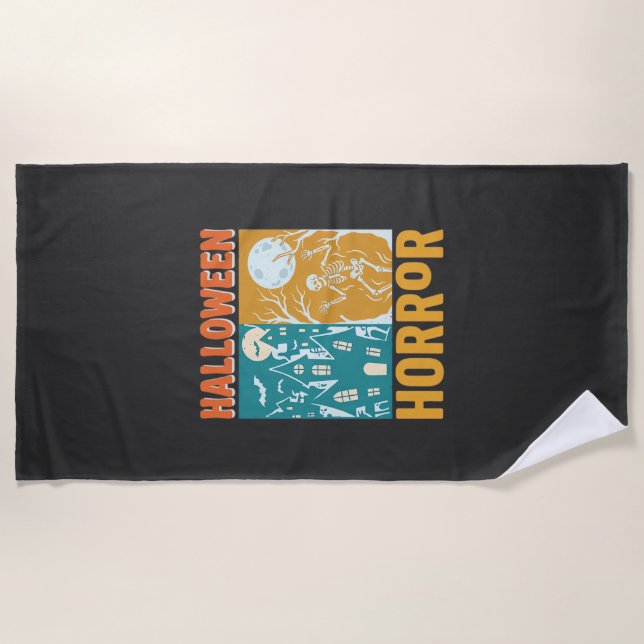 Serviette De Plage Conception de maison hantée Halloween Moon Skeleto (Devant)