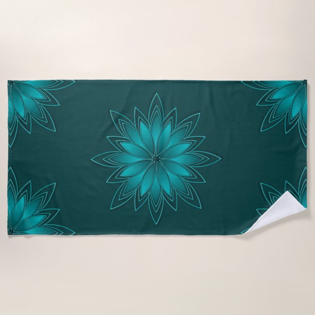 Serviette De Plage Conception de mandala à feuilles de teal sur fond  (Devant)